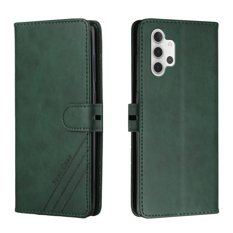 For Samsung Galaxy A32 4G Stitching Style 2-Color Cow Texture Horizontal Flip PU Leather Case with Holder & Card Slot & Lanyard