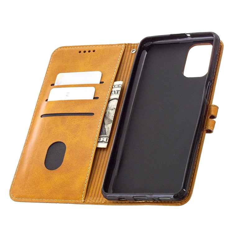 For Samsung Galaxy A42 5G Stitching Style 2-Color Cow Texture Horizontal Flip PU Leather Case with Holder & Card Slot & Lanyard