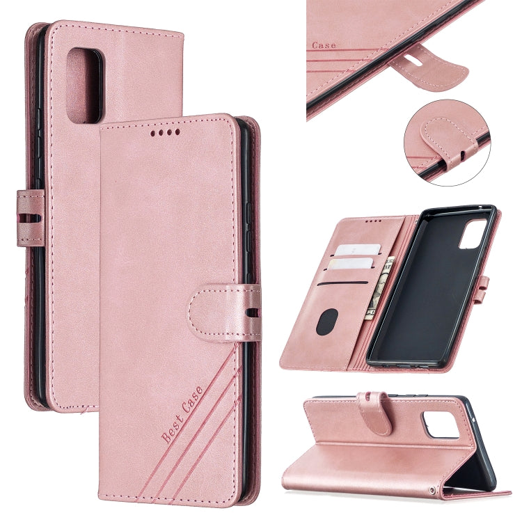 For Samsung Galaxy A51 5G Stitching Style 2-Color Cow Texture Horizontal Flip PU Leather Case with Holder & Card Slot & Lanyard