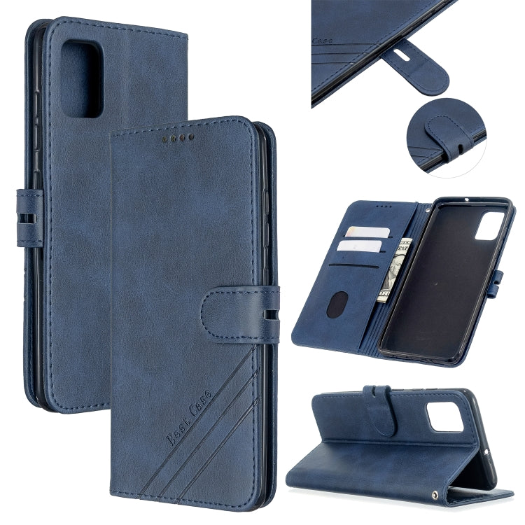 For Samsung Galaxy A71 5G Stitching Style 2-Color Cow Texture Horizontal Flip PU Leather Case with Holder & Card Slot & Lanyard