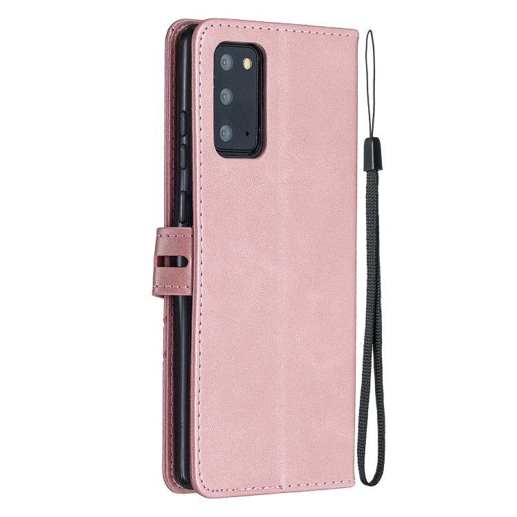 For Samsung Galaxy Note20 Stitching Style 2-Color Cow Texture Horizontal Flip PU Leather Case with Holder & Card Slot & Lanyard