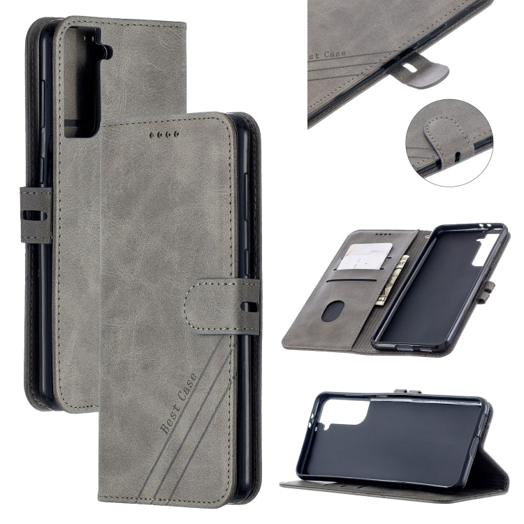 For Samsung Galaxy S21 5G Stitching Style 2-Color Cow Texture Horizontal Flip PU Leather Case with Holder & Card Slot & Lanyard
