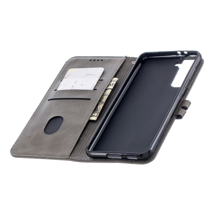 For Samsung Galaxy S21 5G Stitching Style 2-Color Cow Texture Horizontal Flip PU Leather Case with Holder & Card Slot & Lanyard