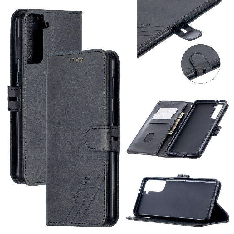 For Samsung Galaxy S21 5G Stitching Style 2-Color Cow Texture Horizontal Flip PU Leather Case with Holder & Card Slot & Lanyard