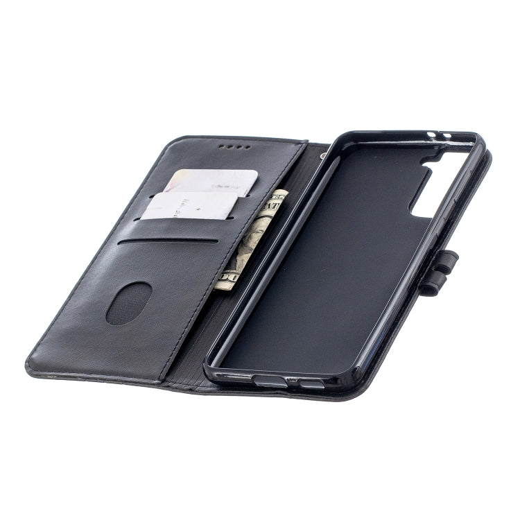 For Samsung Galaxy S21 5G Stitching Style 2-Color Cow Texture Horizontal Flip PU Leather Case with Holder & Card Slot & Lanyard