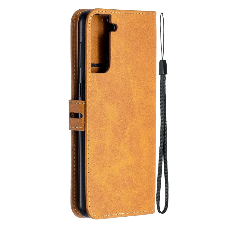 For Samsung Galaxy S21 5G Stitching Style 2-Color Cow Texture Horizontal Flip PU Leather Case with Holder & Card Slot & Lanyard