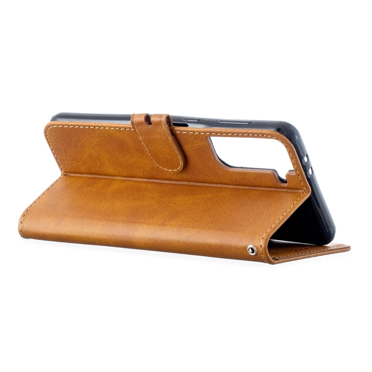 For Samsung Galaxy S21 5G Stitching Style 2-Color Cow Texture Horizontal Flip PU Leather Case with Holder & Card Slot & Lanyard