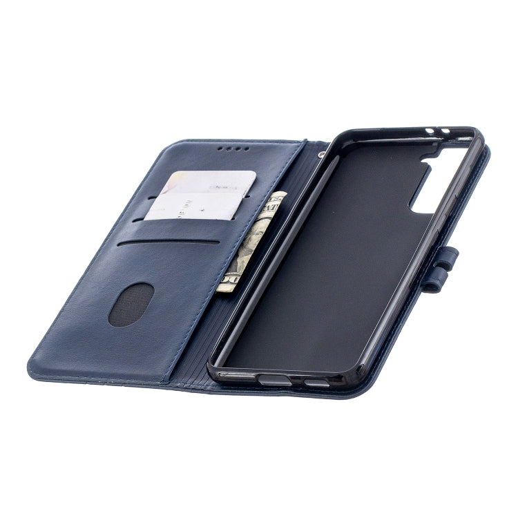 For Samsung Galaxy S21 5G Stitching Style 2-Color Cow Texture Horizontal Flip PU Leather Case with Holder & Card Slot & Lanyard