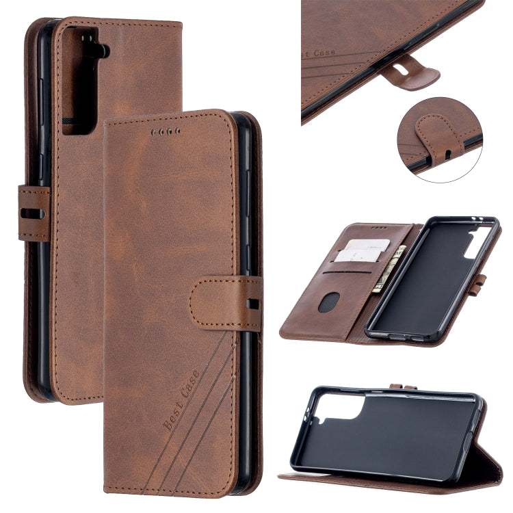 For Samsung Galaxy S21 5G Stitching Style 2-Color Cow Texture Horizontal Flip PU Leather Case with Holder & Card Slot & Lanyard
