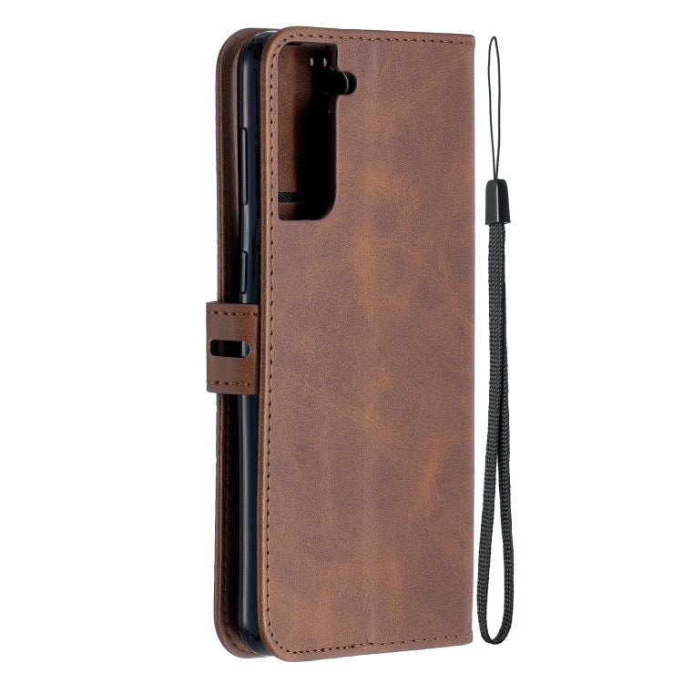 For Samsung Galaxy S21 5G Stitching Style 2-Color Cow Texture Horizontal Flip PU Leather Case with Holder & Card Slot & Lanyard