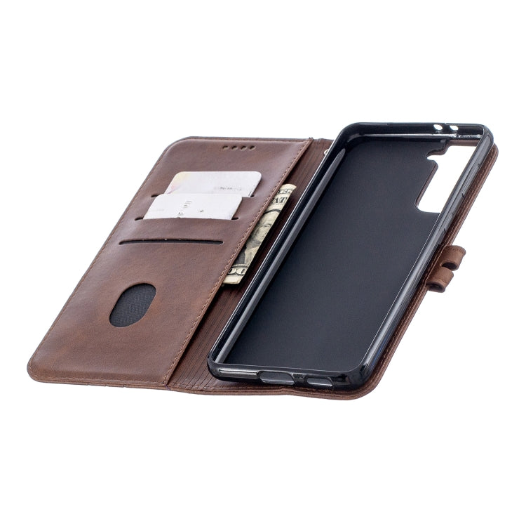 For Samsung Galaxy S21 5G Stitching Style 2-Color Cow Texture Horizontal Flip PU Leather Case with Holder & Card Slot & Lanyard