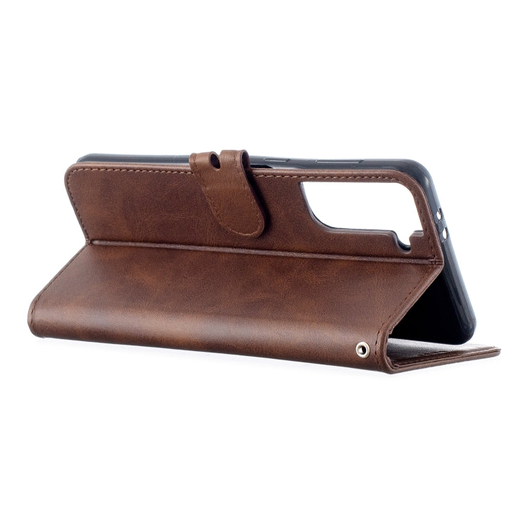 For Samsung Galaxy S21 5G Stitching Style 2-Color Cow Texture Horizontal Flip PU Leather Case with Holder & Card Slot & Lanyard