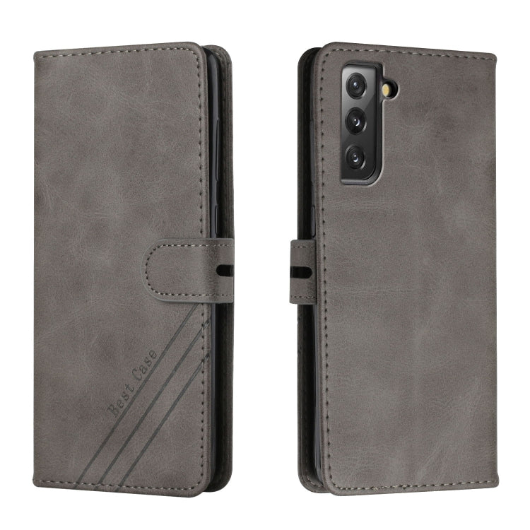 For Samsung Galaxy S21 FE 5G Stitching Style 2-Color Cow Texture Horizontal Flip PU Leather Case with Holder & Card Slot & Lanyard
