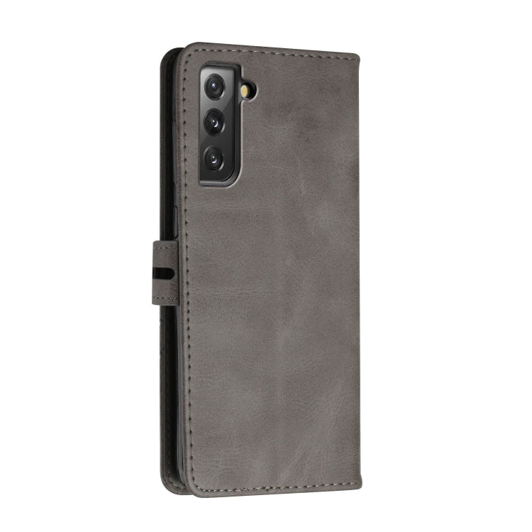 For Samsung Galaxy S21 FE 5G Stitching Style 2-Color Cow Texture Horizontal Flip PU Leather Case with Holder & Card Slot & Lanyard