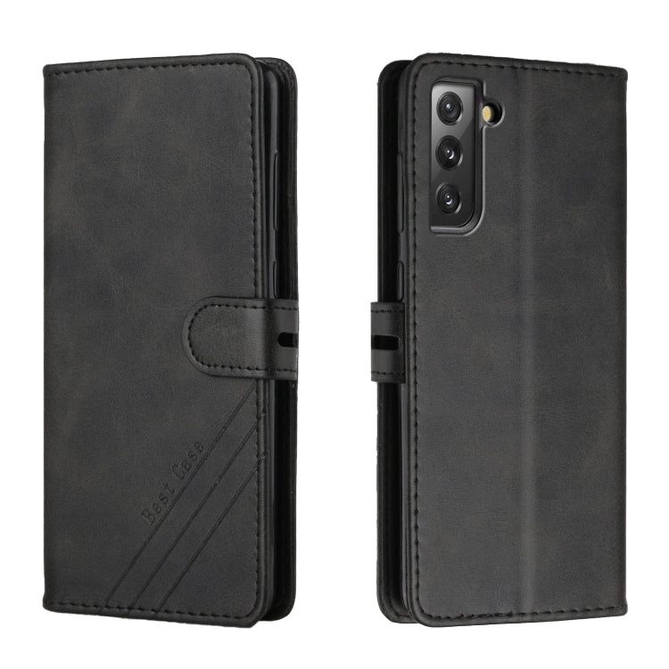 For Samsung Galaxy S21 FE 5G Stitching Style 2-Color Cow Texture Horizontal Flip PU Leather Case with Holder & Card Slot & Lanyard