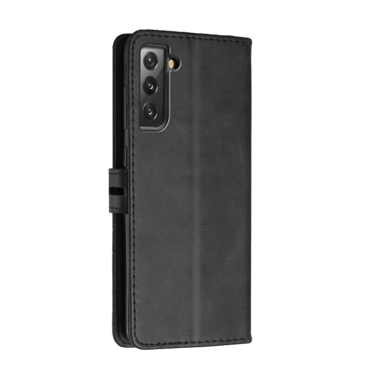 For Samsung Galaxy S21 FE 5G Stitching Style 2-Color Cow Texture Horizontal Flip PU Leather Case with Holder & Card Slot & Lanyard