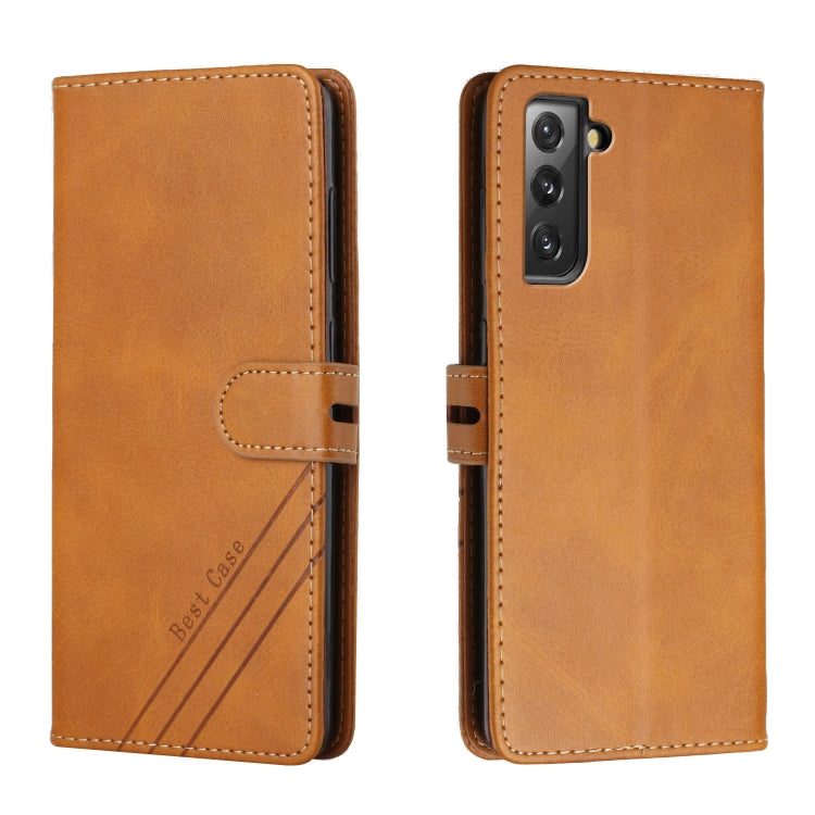 For Samsung Galaxy S21 FE 5G Stitching Style 2-Color Cow Texture Horizontal Flip PU Leather Case with Holder & Card Slot & Lanyard