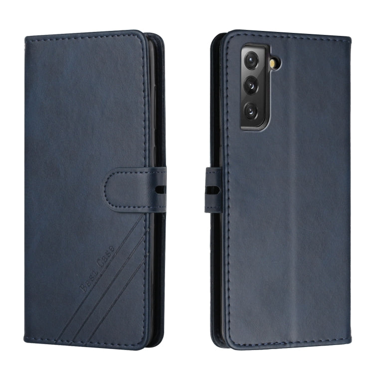 For Samsung Galaxy S21 FE 5G Stitching Style 2-Color Cow Texture Horizontal Flip PU Leather Case with Holder & Card Slot & Lanyard
