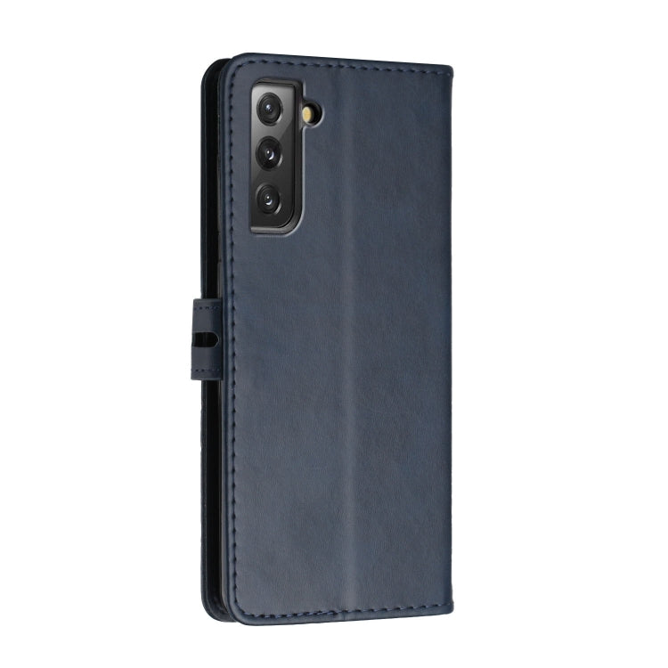 For Samsung Galaxy S21 FE 5G Stitching Style 2-Color Cow Texture Horizontal Flip PU Leather Case with Holder & Card Slot & Lanyard