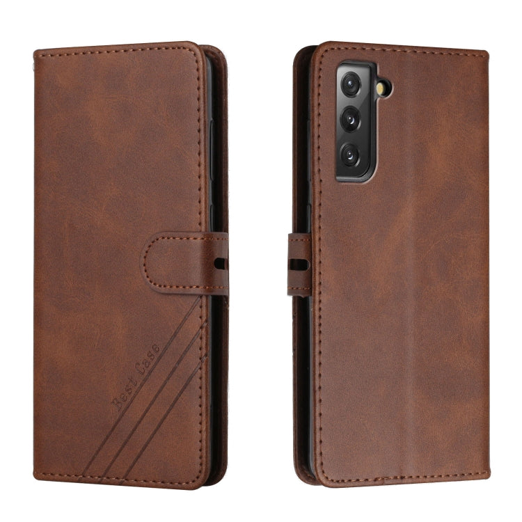 For Samsung Galaxy S21 FE 5G Stitching Style 2-Color Cow Texture Horizontal Flip PU Leather Case with Holder & Card Slot & Lanyard