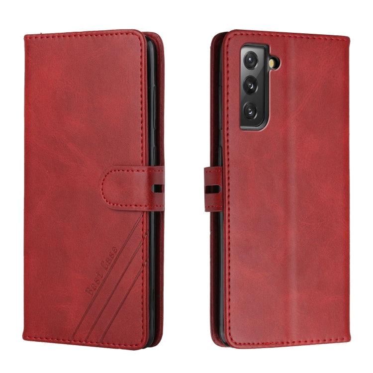 For Samsung Galaxy S21 FE 5G Stitching Style 2-Color Cow Texture Horizontal Flip PU Leather Case with Holder & Card Slot & Lanyard