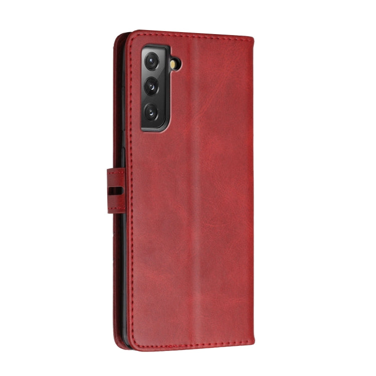 For Samsung Galaxy S21 FE 5G Stitching Style 2-Color Cow Texture Horizontal Flip PU Leather Case with Holder & Card Slot & Lanyard