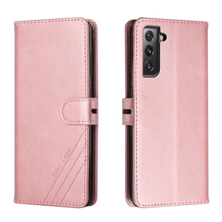 For Samsung Galaxy S21 FE 5G Stitching Style 2-Color Cow Texture Horizontal Flip PU Leather Case with Holder & Card Slot & Lanyard