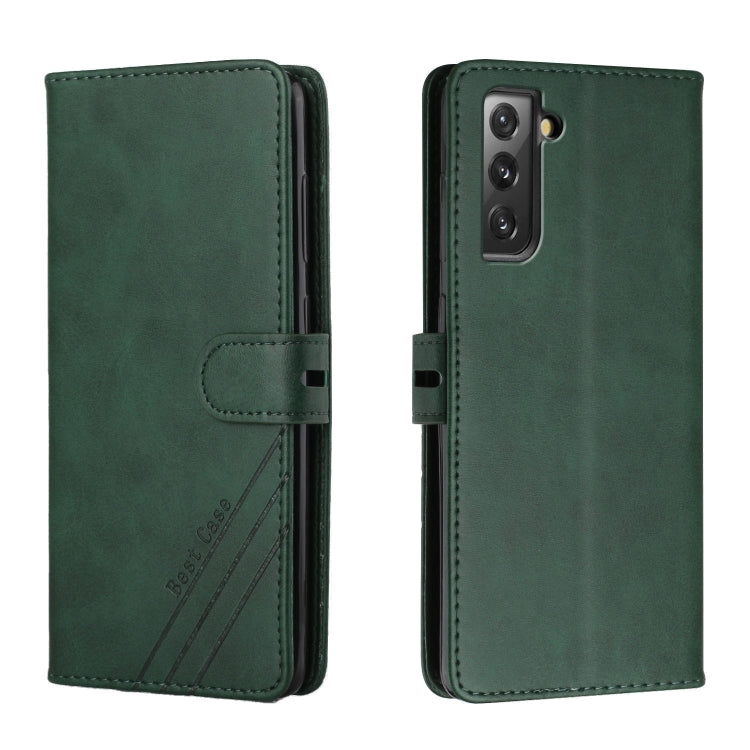 For Samsung Galaxy S21 FE 5G Stitching Style 2-Color Cow Texture Horizontal Flip PU Leather Case with Holder & Card Slot & Lanyard