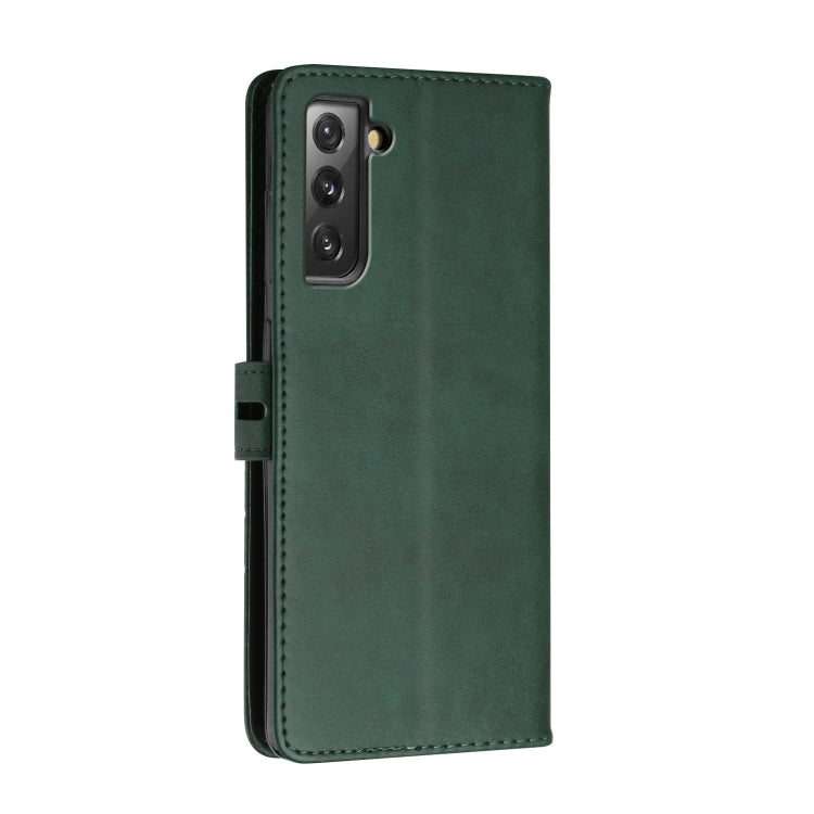 For Samsung Galaxy S21 FE 5G Stitching Style 2-Color Cow Texture Horizontal Flip PU Leather Case with Holder & Card Slot & Lanyard