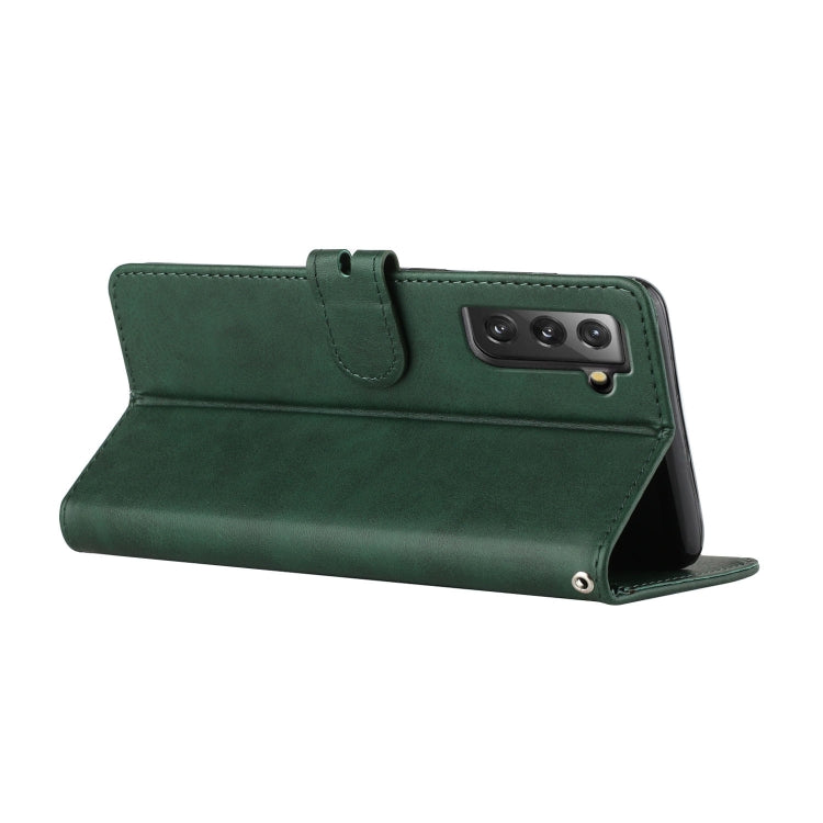 For Samsung Galaxy S21 FE 5G Stitching Style 2-Color Cow Texture Horizontal Flip PU Leather Case with Holder & Card Slot & Lanyard