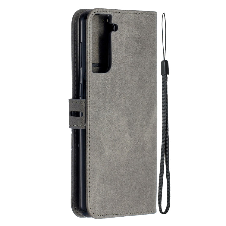 For Samsung Galaxy S21+ 5G Stitching Style 2-Color Cow Texture Horizontal Flip PU Leather Case with Holder & Card Slot & Lanyard