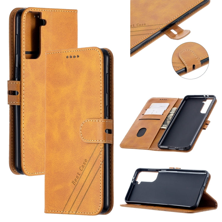 For Samsung Galaxy S21+ 5G Stitching Style 2-Color Cow Texture Horizontal Flip PU Leather Case with Holder & Card Slot & Lanyard