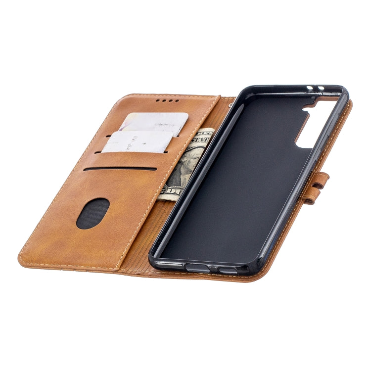 For Samsung Galaxy S21+ 5G Stitching Style 2-Color Cow Texture Horizontal Flip PU Leather Case with Holder & Card Slot & Lanyard