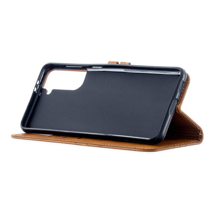 For Samsung Galaxy S21+ 5G Stitching Style 2-Color Cow Texture Horizontal Flip PU Leather Case with Holder & Card Slot & Lanyard