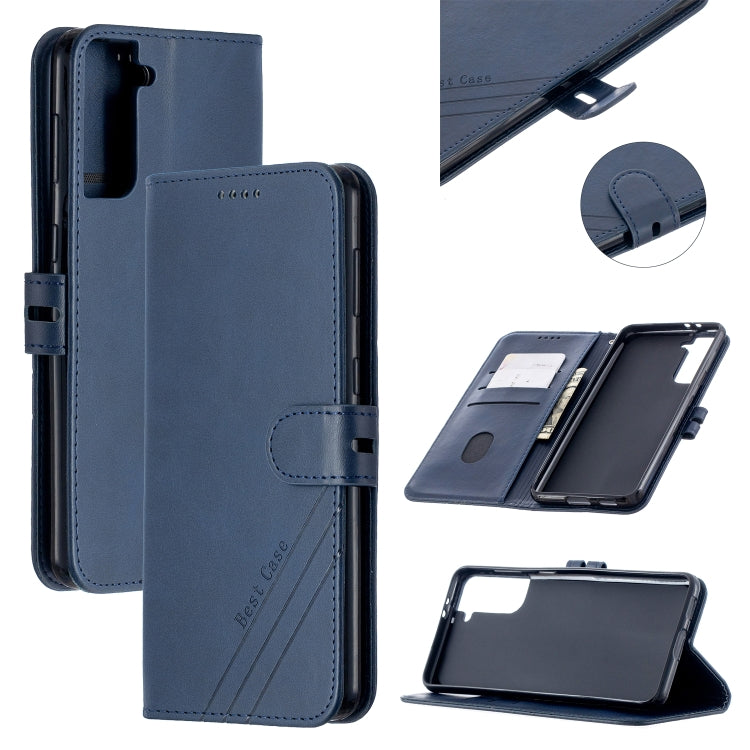 For Samsung Galaxy S21+ 5G Stitching Style 2-Color Cow Texture Horizontal Flip PU Leather Case with Holder & Card Slot & Lanyard