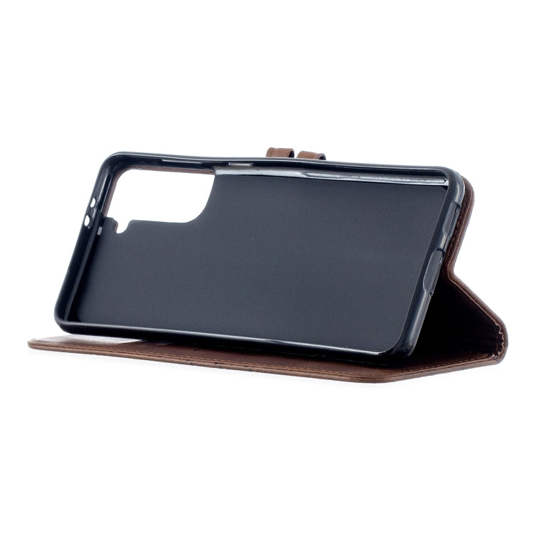 For Samsung Galaxy S21+ 5G Stitching Style 2-Color Cow Texture Horizontal Flip PU Leather Case with Holder & Card Slot & Lanyard