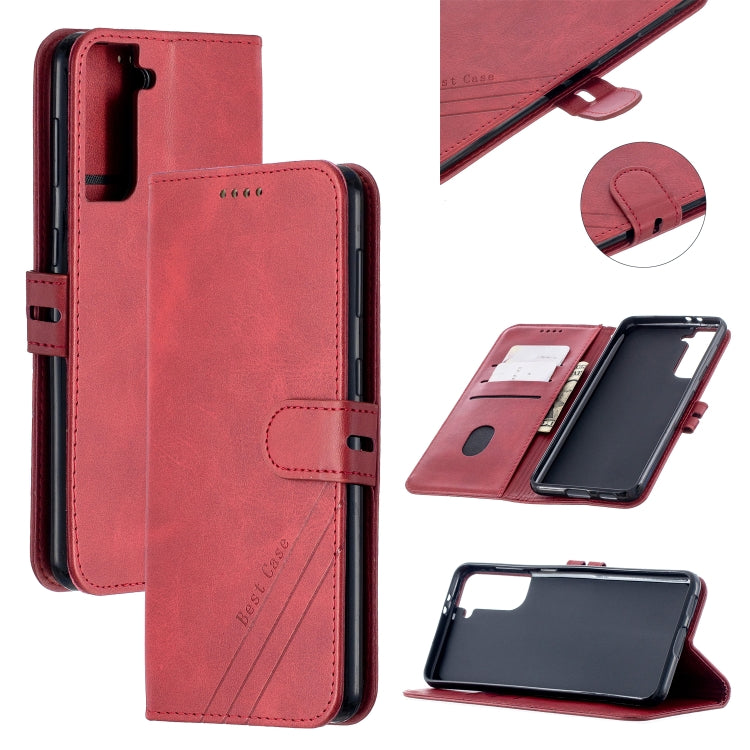 For Samsung Galaxy S21+ 5G Stitching Style 2-Color Cow Texture Horizontal Flip PU Leather Case with Holder & Card Slot & Lanyard