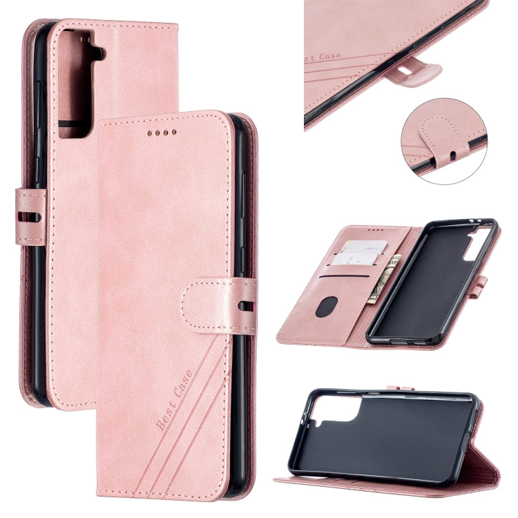 For Samsung Galaxy S21+ 5G Stitching Style 2-Color Cow Texture Horizontal Flip PU Leather Case with Holder & Card Slot & Lanyard