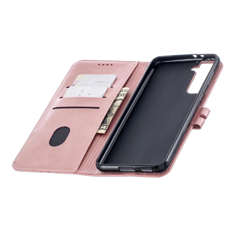 For Samsung Galaxy S21+ 5G Stitching Style 2-Color Cow Texture Horizontal Flip PU Leather Case with Holder & Card Slot & Lanyard