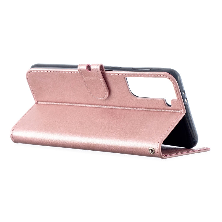 For Samsung Galaxy S21+ 5G Stitching Style 2-Color Cow Texture Horizontal Flip PU Leather Case with Holder & Card Slot & Lanyard