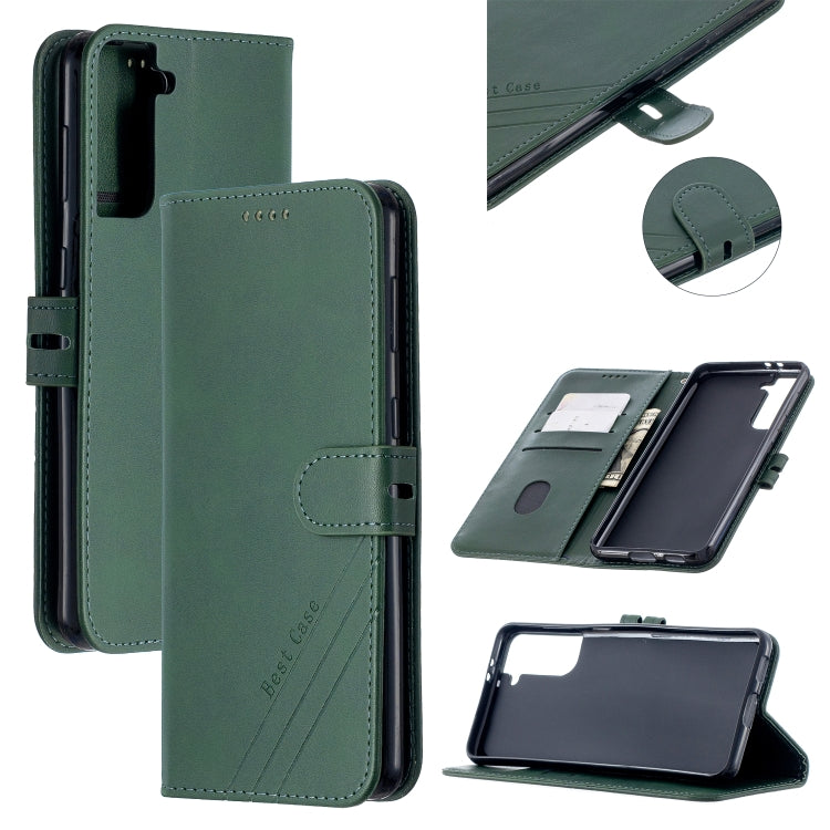For Samsung Galaxy S21+ 5G Stitching Style 2-Color Cow Texture Horizontal Flip PU Leather Case with Holder & Card Slot & Lanyard