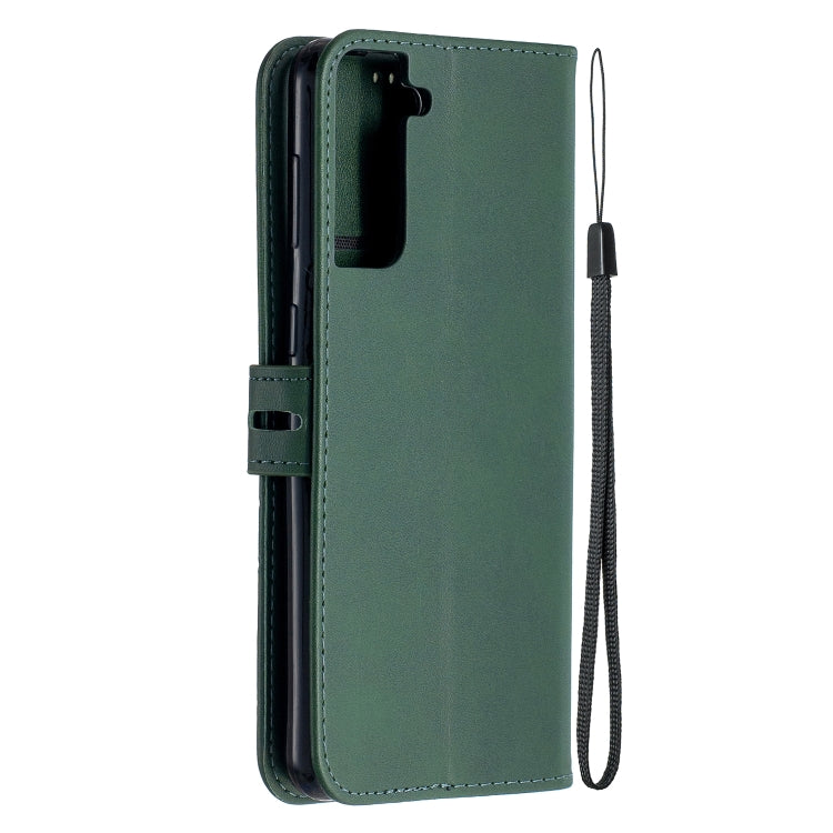 For Samsung Galaxy S21+ 5G Stitching Style 2-Color Cow Texture Horizontal Flip PU Leather Case with Holder & Card Slot & Lanyard