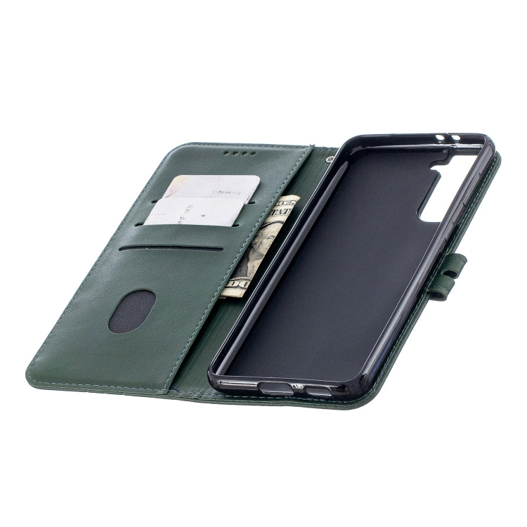 For Samsung Galaxy S21+ 5G Stitching Style 2-Color Cow Texture Horizontal Flip PU Leather Case with Holder & Card Slot & Lanyard