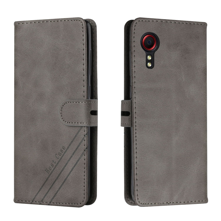 For Samsung Galaxy Xcover 5 Stitching Style 2-Color Cow Texture Horizontal Flip PU Leather Case with Holder & Card Slot & Lanyard