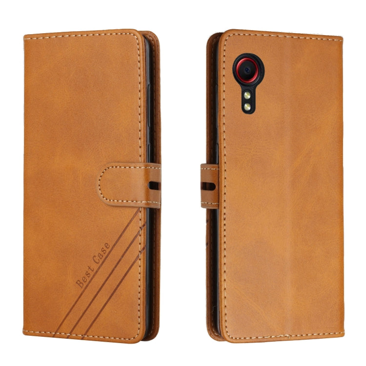 For Samsung Galaxy Xcover 5 Stitching Style 2-Color Cow Texture Horizontal Flip PU Leather Case with Holder & Card Slot & Lanyard