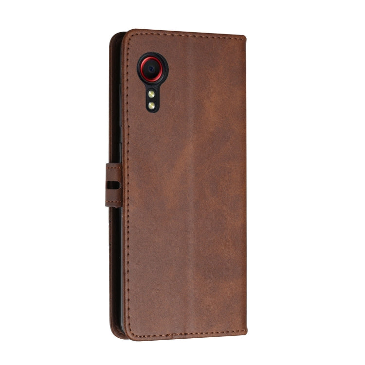 For Samsung Galaxy Xcover 5 Stitching Style 2-Color Cow Texture Horizontal Flip PU Leather Case with Holder & Card Slot & Lanyard