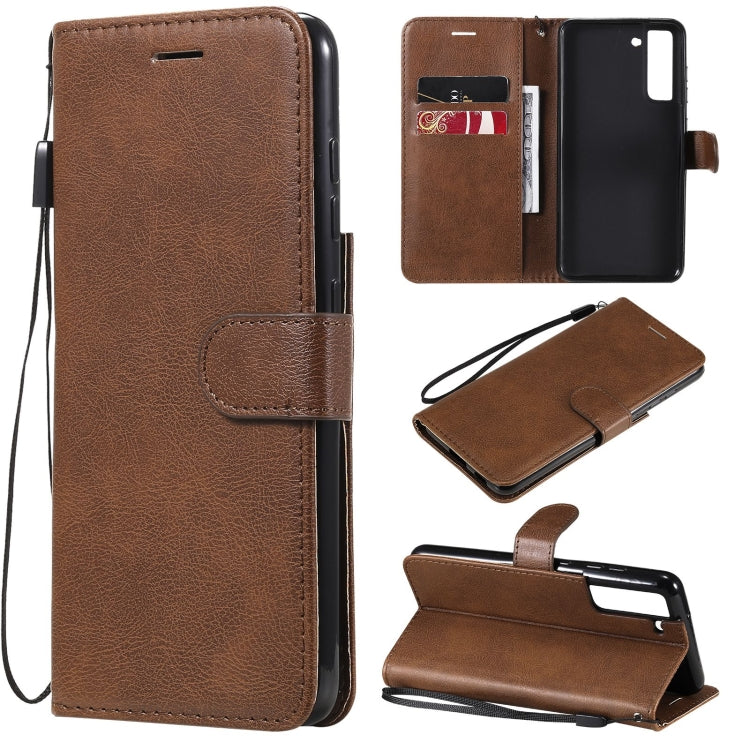 For Samsung Galaxy S21 FE Solid Color Horizontal Flip Protective Leather Case with Holder & Card Slots & Wallet & Photo Frame & Lanyard