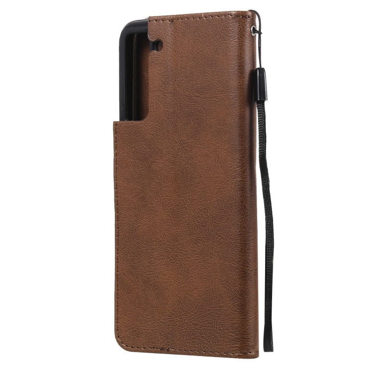 For Samsung Galaxy S21 FE Solid Color Horizontal Flip Protective Leather Case with Holder & Card Slots & Wallet & Photo Frame & Lanyard