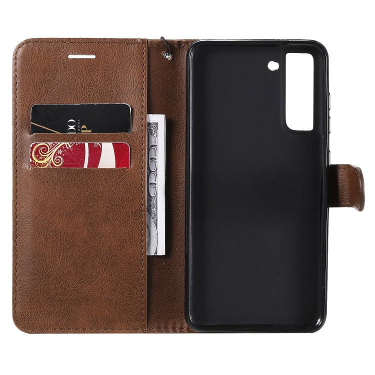 For Samsung Galaxy S21 FE Solid Color Horizontal Flip Protective Leather Case with Holder & Card Slots & Wallet & Photo Frame & Lanyard