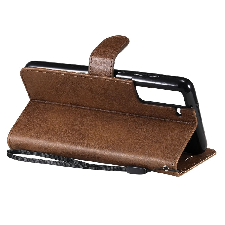 For Samsung Galaxy S21 FE Solid Color Horizontal Flip Protective Leather Case with Holder & Card Slots & Wallet & Photo Frame & Lanyard